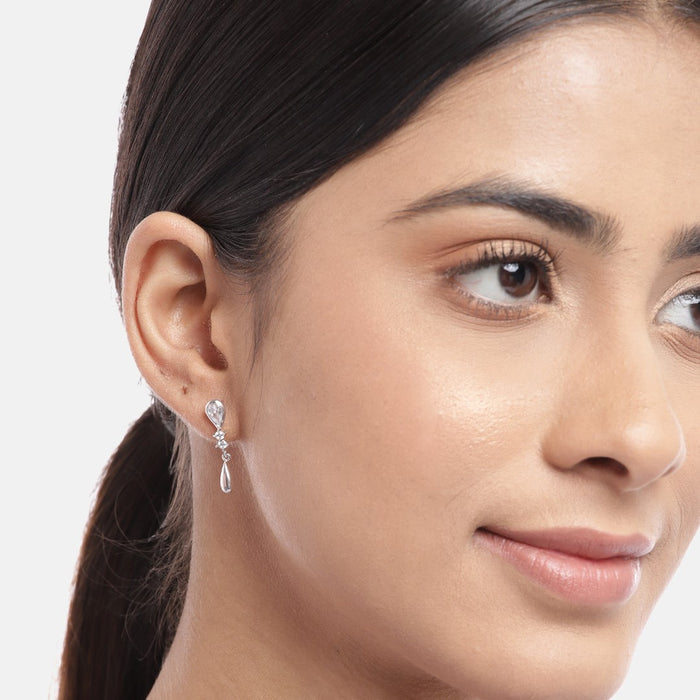 Classy Drop CZ Studded Rhodium Plated 925 Sterling Silver Studs
