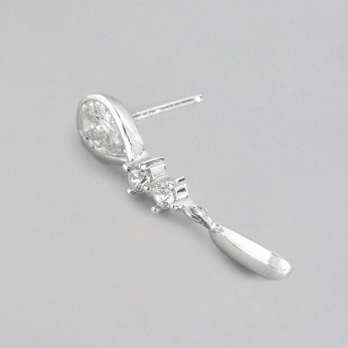 Classy Drop CZ Studded Rhodium Plated 925 Sterling Silver Studs