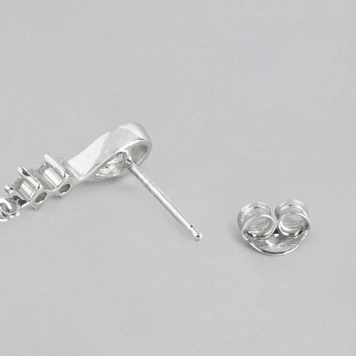 Classy Drop CZ Studded Rhodium Plated 925 Sterling Silver Studs