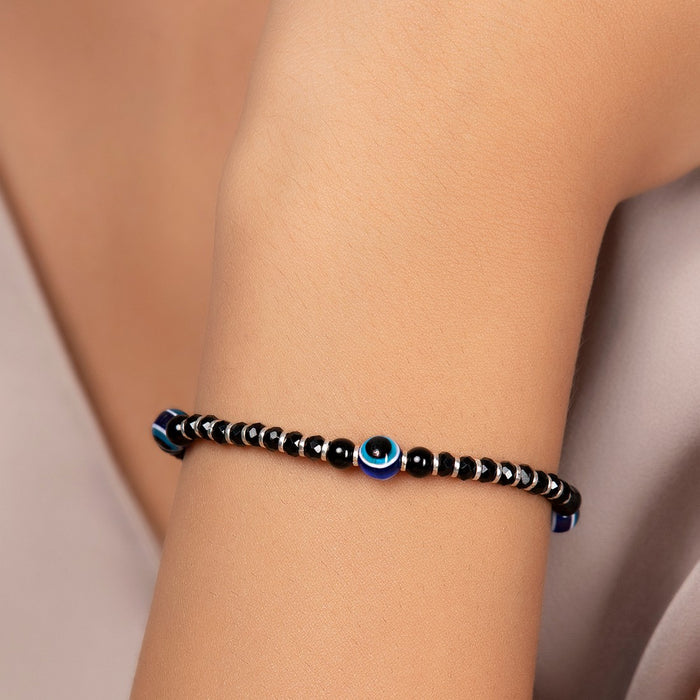 Classy Evil Eye Beaded 925 Silver Jewellery Set