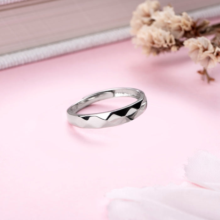 Classy Rhodium Plated 925 Sterling Silver Band Ring (Adjustable)