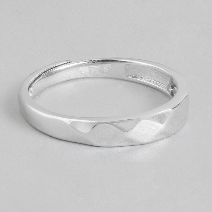 Classy Rhodium Plated 925 Sterling Silver Band Ring (Adjustable)