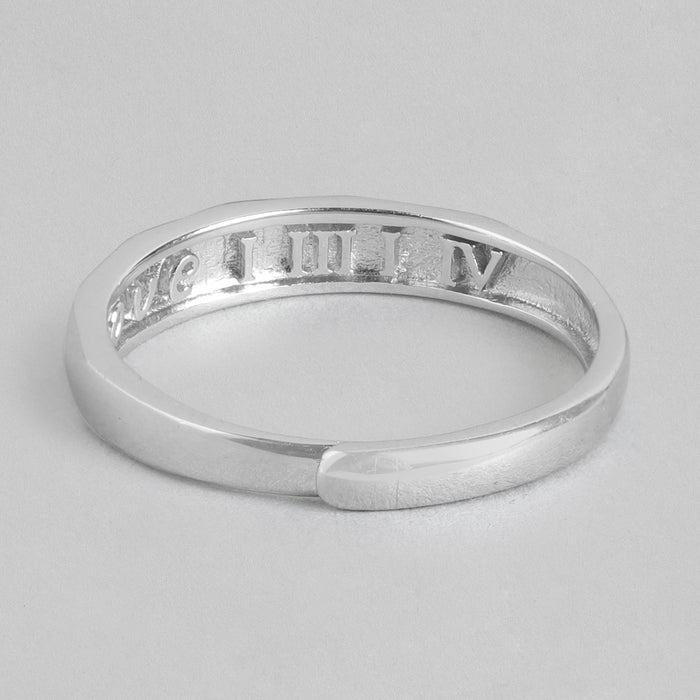 Classy Rhodium Plated 925 Sterling Silver Band Ring (Adjustable)