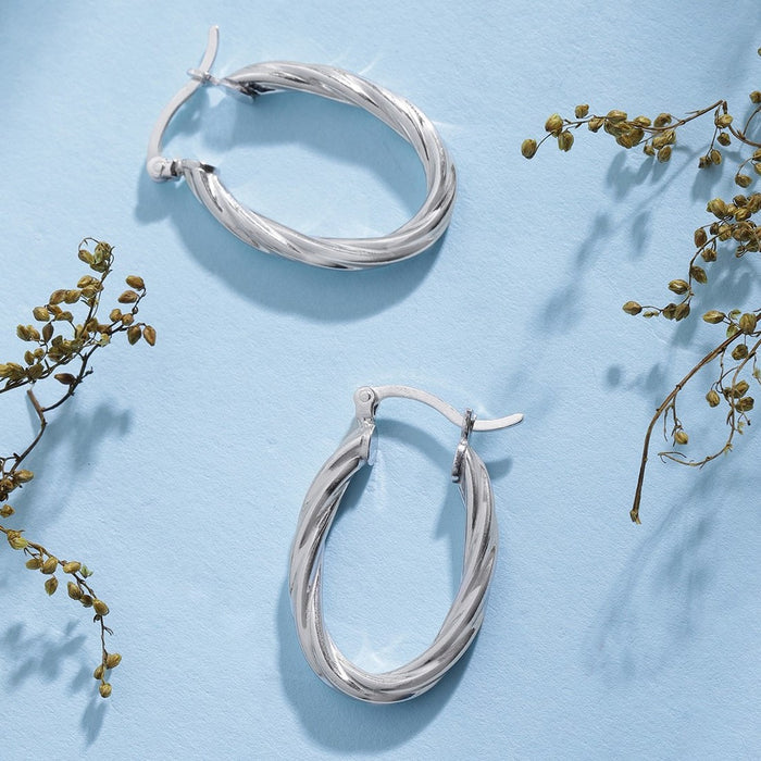 Classy Rhodium Plated 925 Sterling Silver Hoops