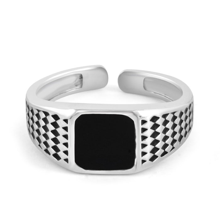 Adjustable 925 Sterling Silver men's ring with a black square center. Classy jewellery gift for him. – Zavya