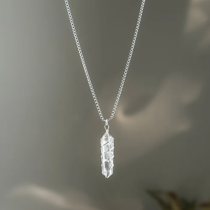 Clear Quartz Stone Locket with Chain