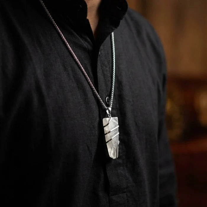 Clear Quartz Stone Locket with Chain