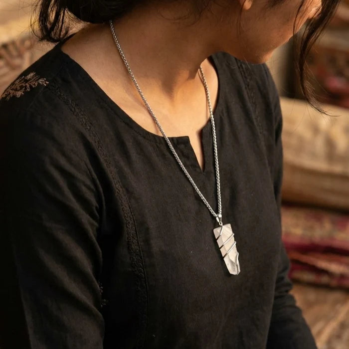 Clear Quartz Stone Locket with Chain