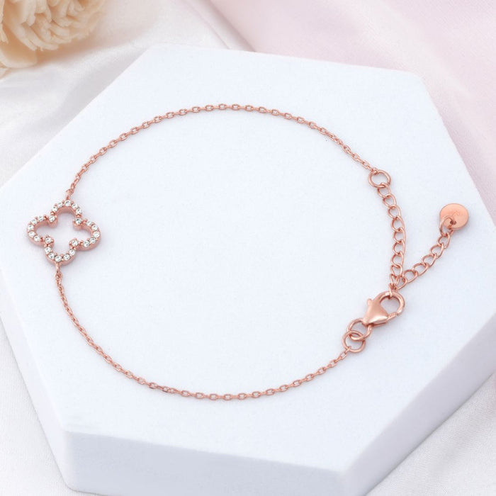 Clover Charm Rose Gold Plated 925 Sterling Silver Bracelet