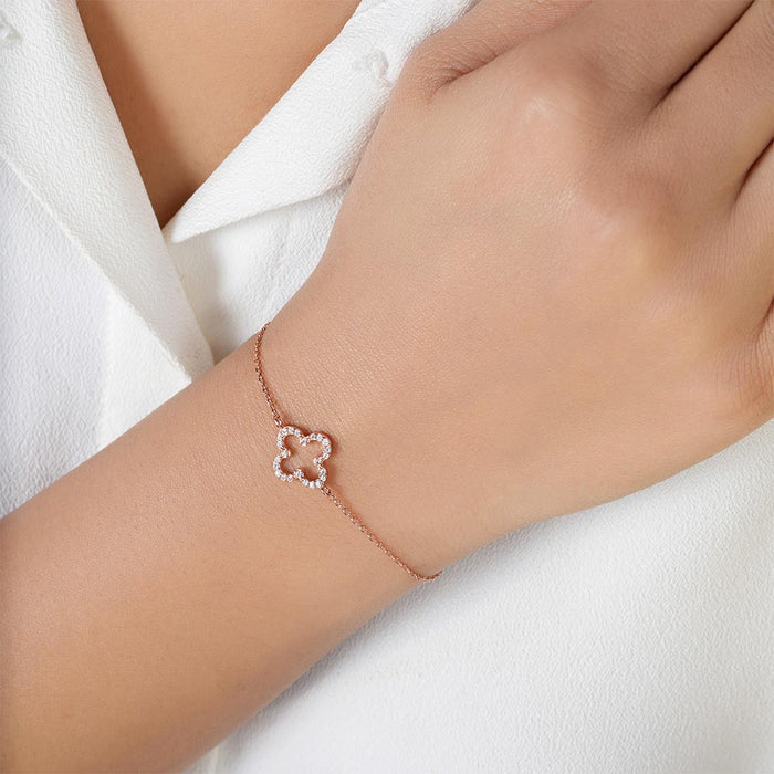 Clover Charm Rose Gold Plated 925 Sterling Silver Bracelet