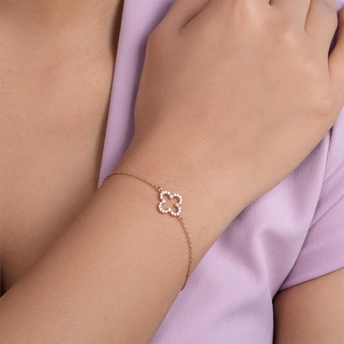 Clover Charm Rose Gold Plated 925 Sterling Silver Bracelet