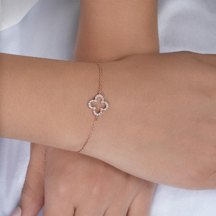 Clover Charm Rose Gold Plated 925 Sterling Silver Bracelet