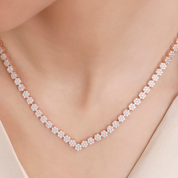 Cluster CZ Rose Gold Plated 925 Sterling Silver Necklace