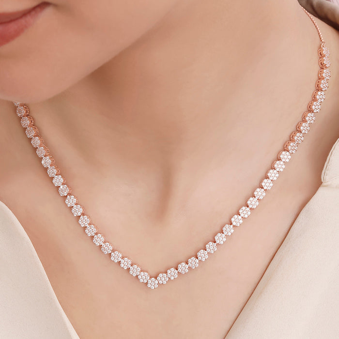 Cluster CZ Rose Gold Plated 925 Sterling Silver Necklace