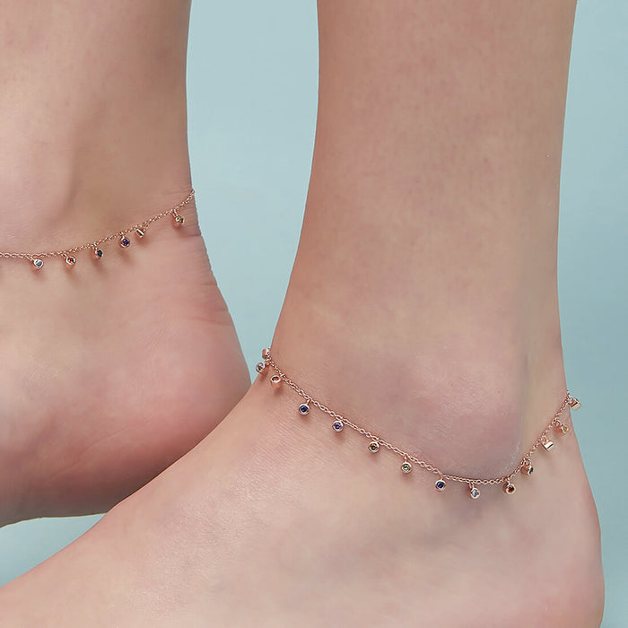 Colors of Life Rose Gold Plated 925 Silver Charm Anklets (Adjustable)