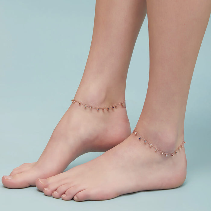 Colors of Life Rose Gold Plated 925 Silver Charm Anklets (Adjustable)