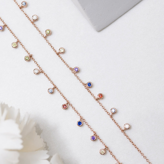Colors of Life Rose Gold Plated 925 Silver Charm Anklets (Adjustable)