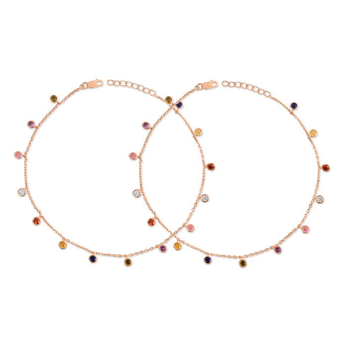 Colors of Life Rose Gold Plated 925 Silver Charm Anklets (Adjustable)