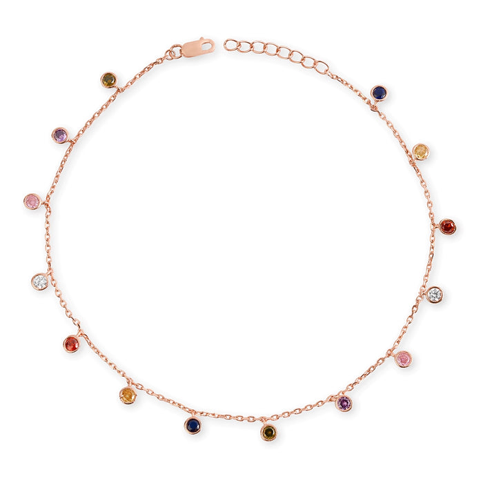 Colors of Life Rose Gold Plated 925 Silver Charm Anklets (Adjustable)