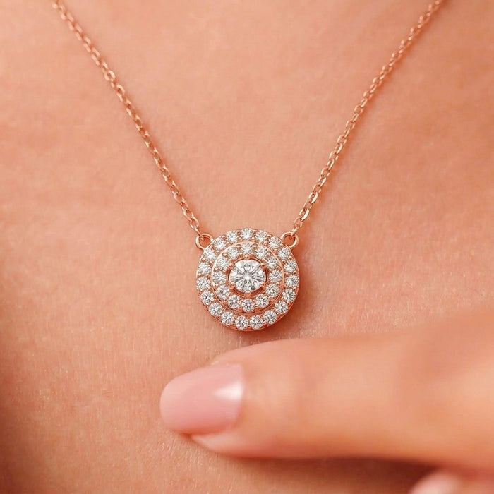 Concentric Halo Rose Gold Plated 925 Silver Necklace
