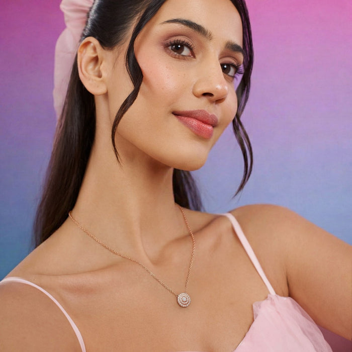Concentric Halo Rose Gold Plated 925 Silver Necklace