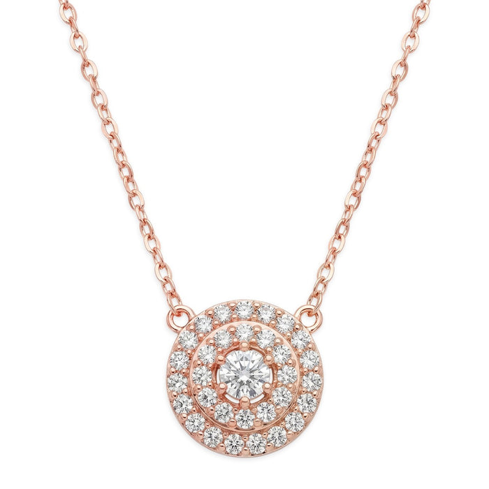 Concentric Halo Rose Gold Plated 925 Silver Necklace