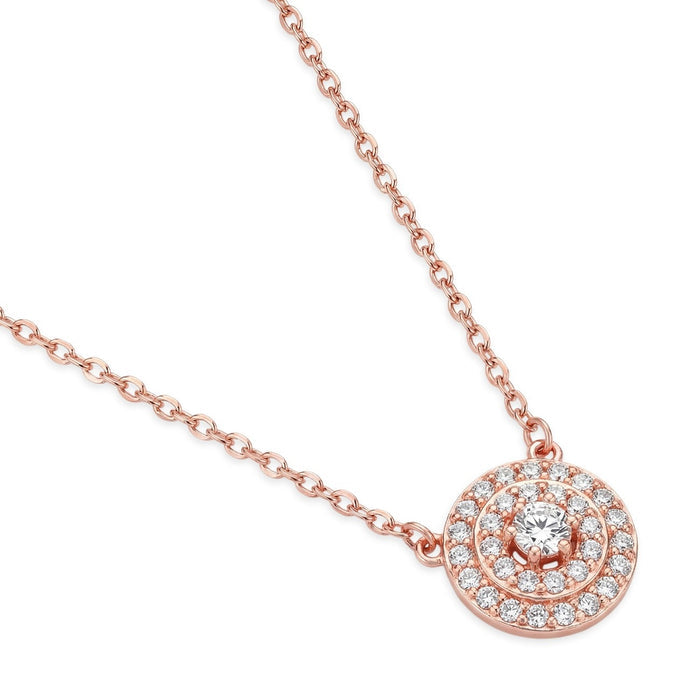 Concentric Halo Rose Gold Plated 925 Silver Necklace