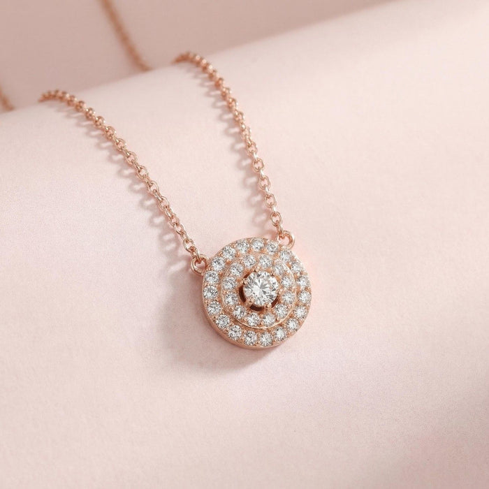 Concentric Halo Rose Gold Plated 925 Silver Necklace