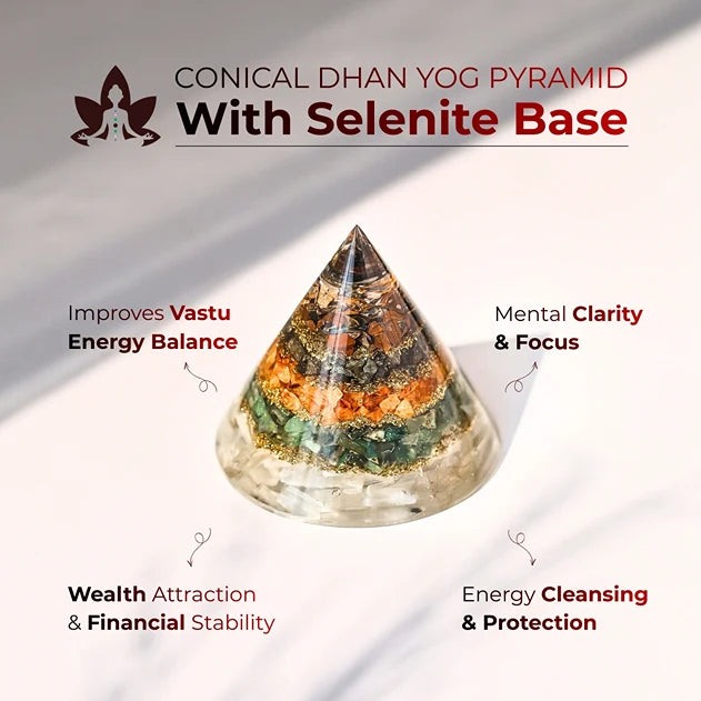Conical Dhan Yog Pyramid With Selenite Base