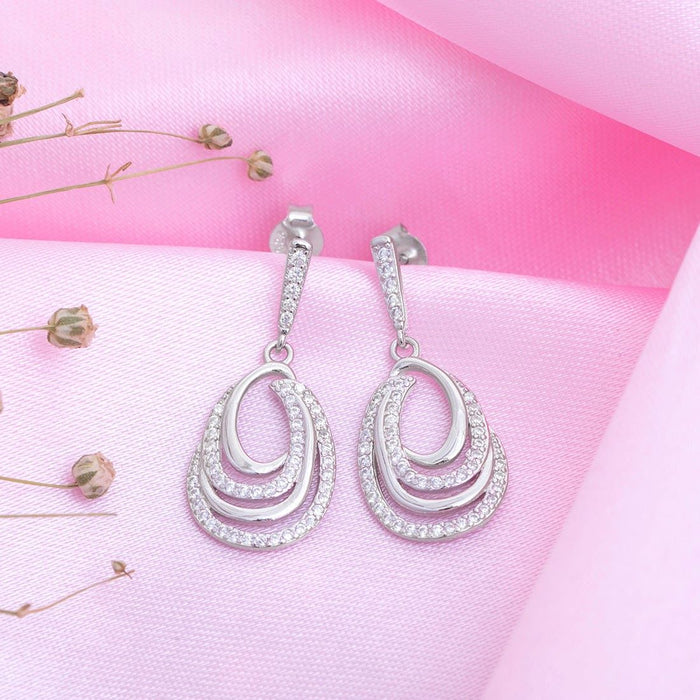 Contemporary CZ Rhodium Plated 925 Sterling Silver Earring