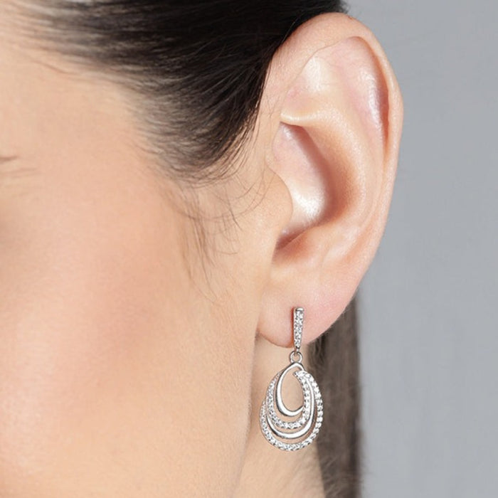 Contemporary CZ Rhodium Plated 925 Sterling Silver Earring