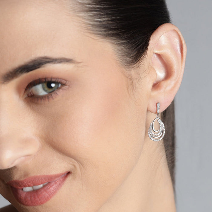 Contemporary CZ Rhodium Plated 925 Sterling Silver Earring