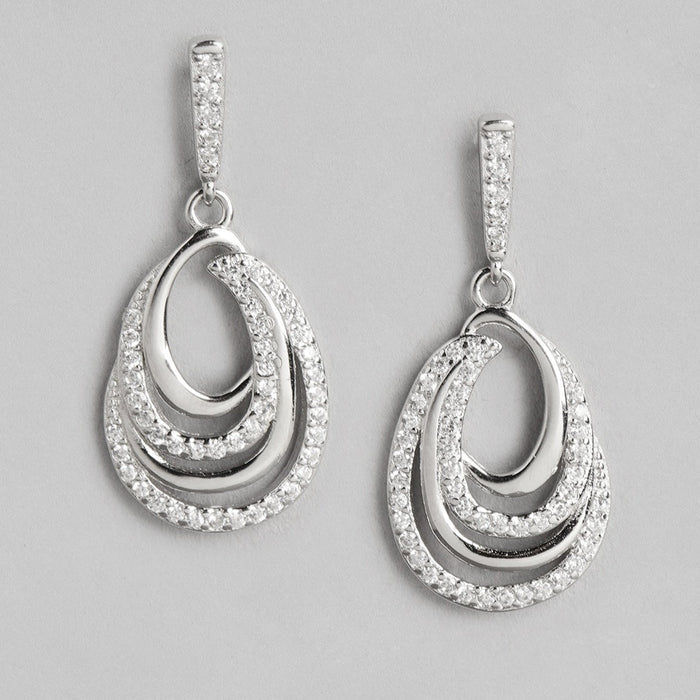 Contemporary CZ Rhodium Plated 925 Sterling Silver Earring