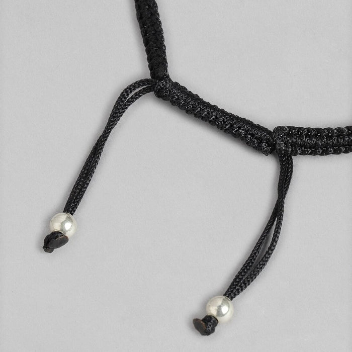 Contemporary Green Stone Rhodium Plated 925 Sterling Silver Drawstring Anklet