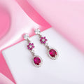 Crimson Blossom 925 Sterling Silver CZ Floral Drop Earrings