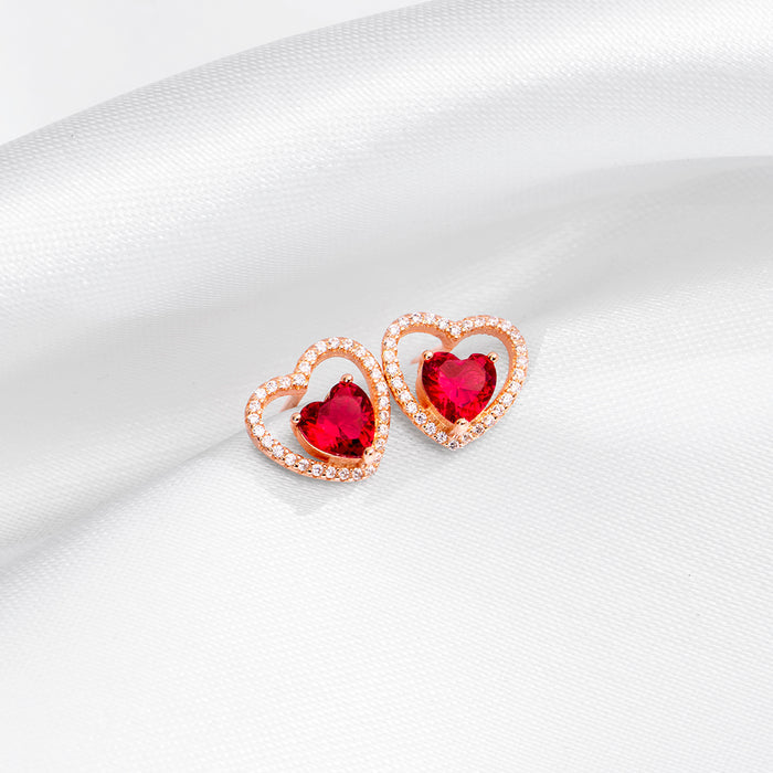 Crimson Hearts Rose Gold Plated 925 Sterling Silver Earrings