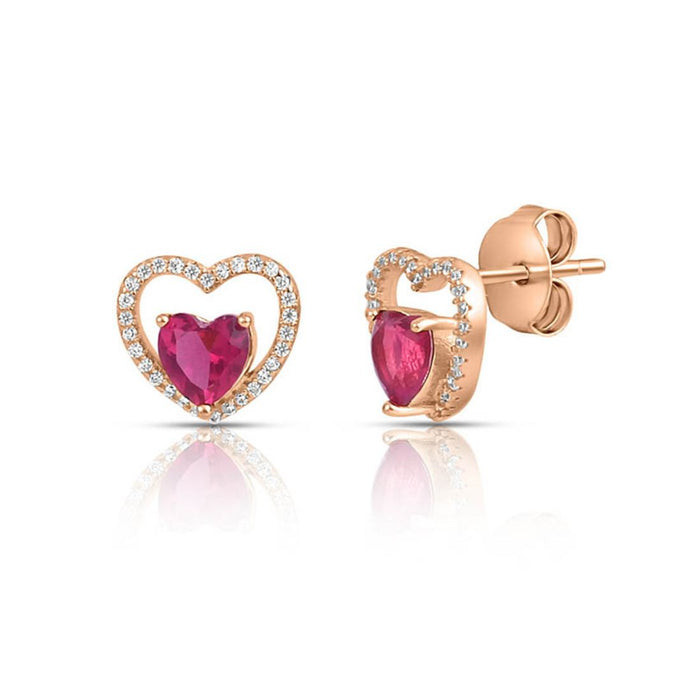 Crimson Hearts Rose Gold Plated 925 Sterling Silver Earrings