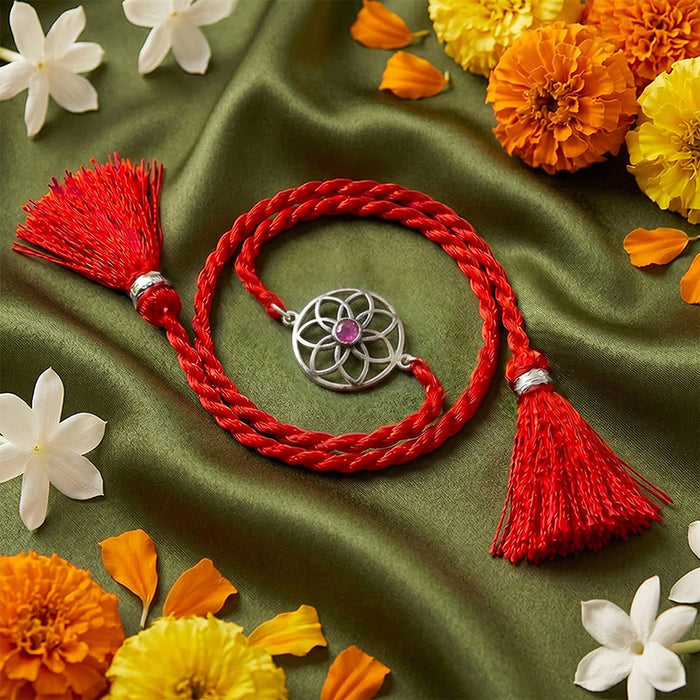 Crimson Lotus Silver Rakhi Dry Fruits Gift Hamper