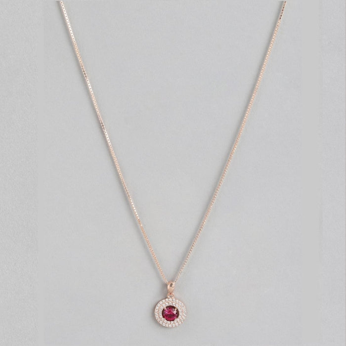 Crimson Radiance Rose Gold-Plated Circle Pendant 925 Sterling Silver Pendant with Chain