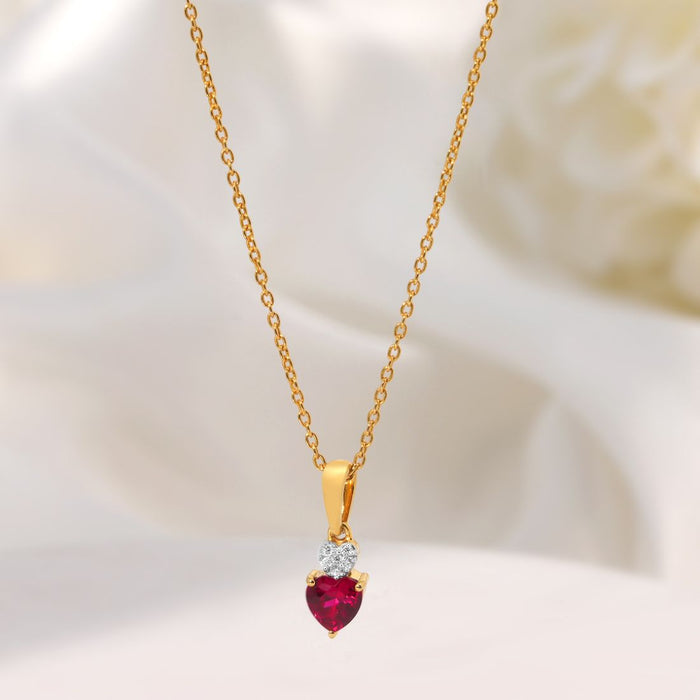 Crimson Ruby Heart Amulet Gold Plated 925 Silver Necklace