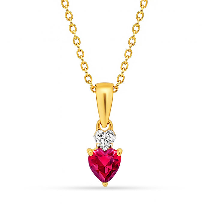 Crimson Ruby Heart Amulet Gold Plated 925 Silver Necklace