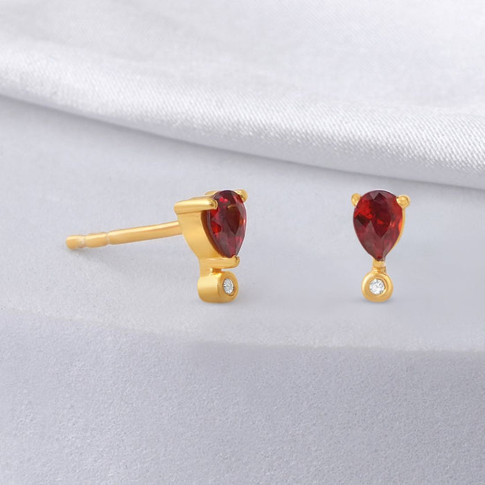 Crimson Teardrop Gold Plated 925 Silver Stud Earrings