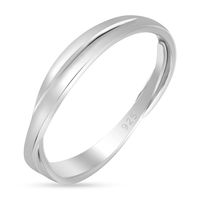 Crossover Rhodium Plated 925 Silver Men Ring (Adjustable)