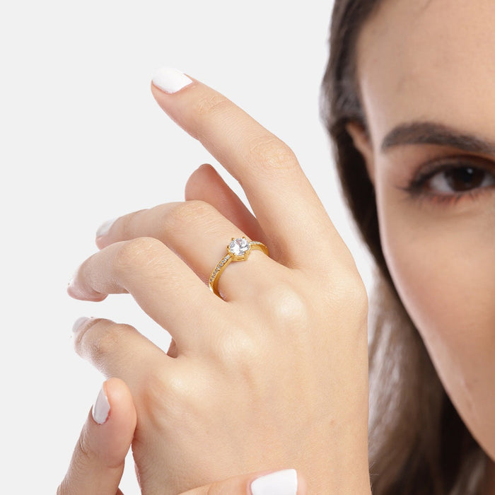 Crystal Cascade CZ Gold-Plated 925 Sterling Silver Ring (Adjustable)