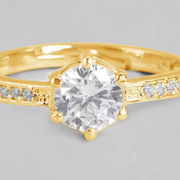 Crystal Cascade CZ Gold-Plated 925 Sterling Silver Ring (Adjustable)