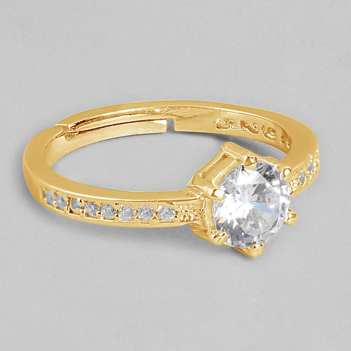 Crystal Cascade CZ Gold-Plated 925 Sterling Silver Ring (Adjustable)