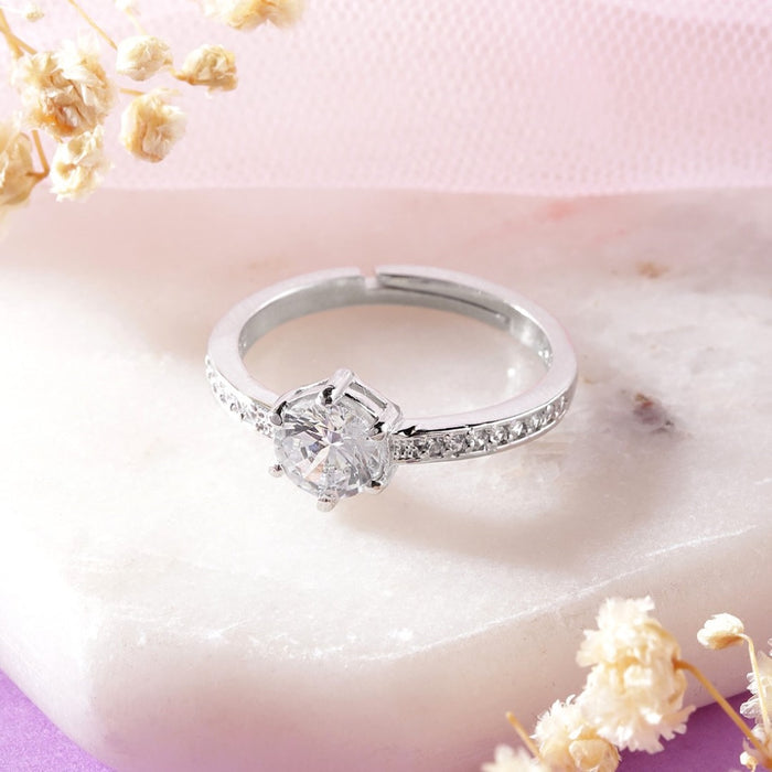 Crystal Cascade CZ Rhodium-Plated 925 Sterling Silver Ring (Adjustable)