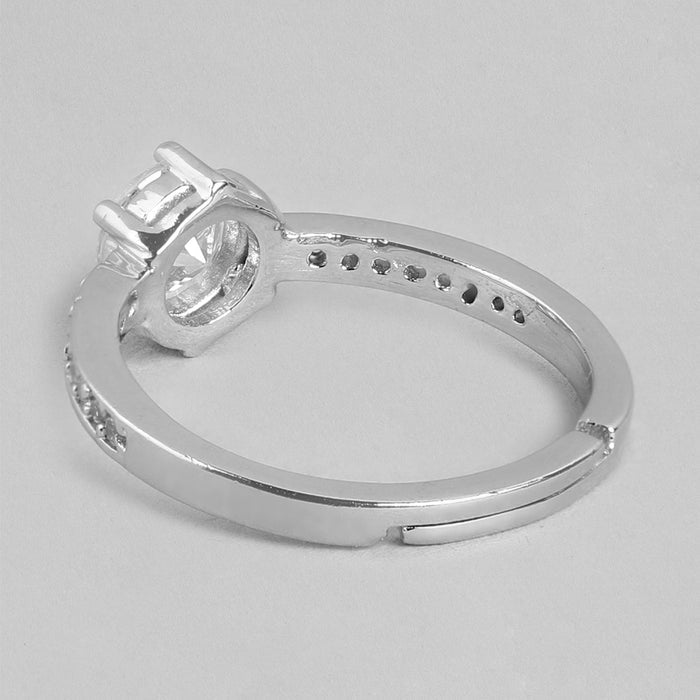 Crystal Cascade CZ Rhodium-Plated 925 Sterling Silver Ring (Adjustable)