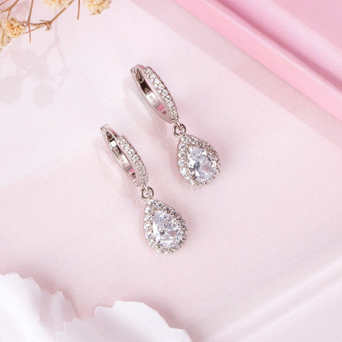 925 Sterling Silver Crystal Clarity Rhodium Plated 925 Sterling Silver Earrings for Women – Zavya