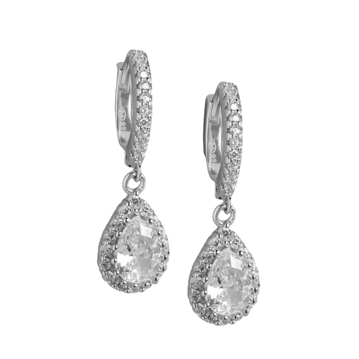 Women's 925 Sterling Silver crystal drop earrings with a teardrop halo and pave hoops – Zavya